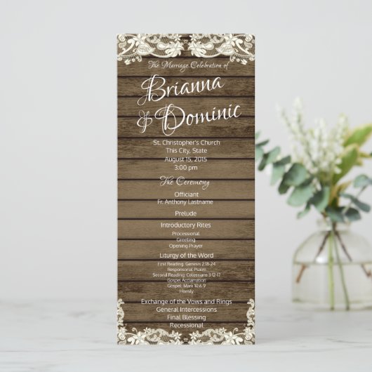 Hochzeitsprogramm Land Barn Romance Programm (Stehend Vorderseite)