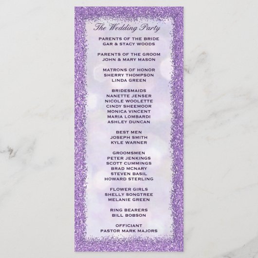 Hochzeitsprogramm | Lavendel mit Glitzer-Rahmen Programm (Rückseite)