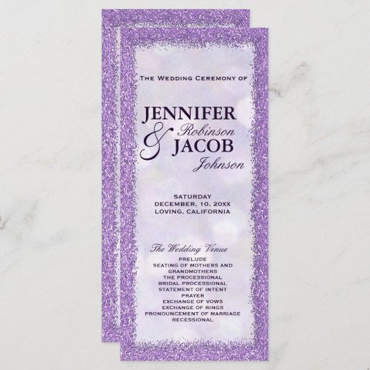 Hochzeitsprogramm | Lavendel mit Glitzer-Rahmen Programm (Vorne/Hinten)