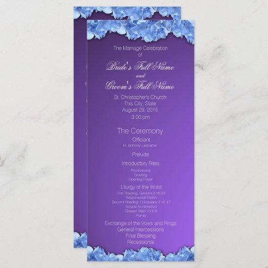 Hochzeitsprogramm Lavender und Blue Hydrangeas Programm (Vorne/Hinten)