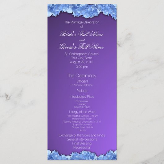 Hochzeitsprogramm Lavender und Blue Hydrangeas Programm (Vorderseite)