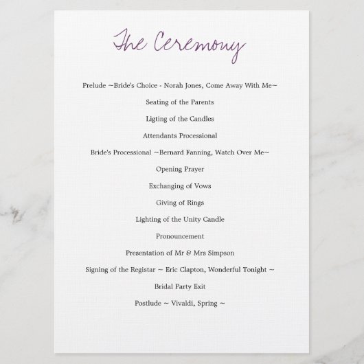 Hochzeitsprogramm Lila Gelbe Wasserfarbe Dahlias Programm (Rückseite)