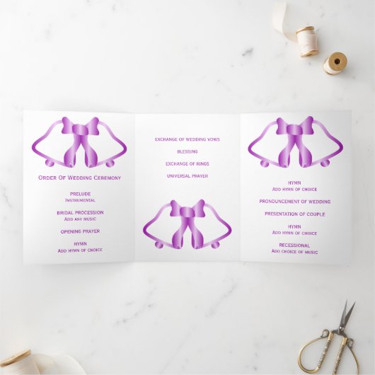 Hochzeitsprogramm Lila Glocken und Band Dreifach-gefaltete Programmkarte (Innenseite)