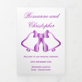 Hochzeitsprogramm Lila Glocken und Band Dreifach-gefaltete Programmkarte