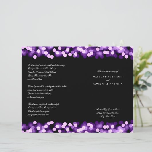 Hochzeitsprogramm Lila Hollywood Glam (Stehend Vorderseite)