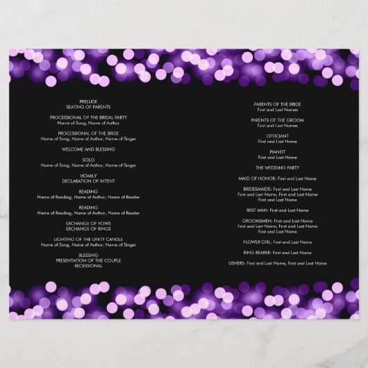Hochzeitsprogramm Lila Hollywood Glam (Rückseite)