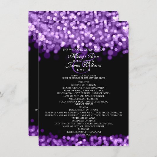 Hochzeitsprogramm Lila Lichter Einladung (Vorne/Hinten)