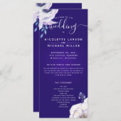 Hochzeitsprogramm Lila Navy Blue und Lilac Blume Menükarte (Vorne/Hinten)