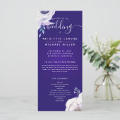 Hochzeitsprogramm Lila Navy Blue und Lilac Blume Menükarte (Stehend Vorderseite)