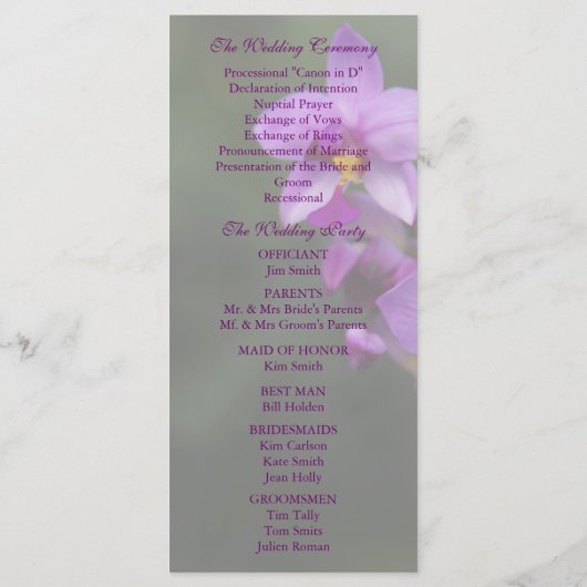 Hochzeitsprogramm - Lila Orchideenkarte Programm (Rückseite)