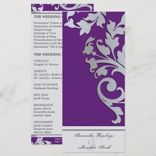 Hochzeitsprogramm - Lila Sparkle-Swirl Programm (Vorne/Hinten)