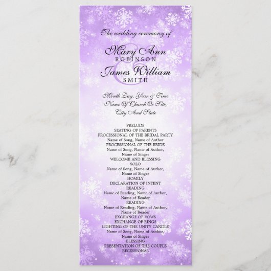 Hochzeitsprogramm Lila Winterwunderland Sparkle Programm (Vorderseite)
