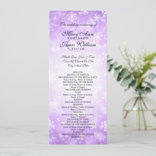 Hochzeitsprogramm Lila Winterwunderland Sparkle Programm (Stehend Vorderseite)
