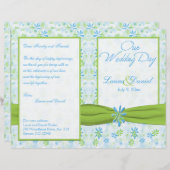 Hochzeitsprogramm "Lime Green and Blue Floral" (Vorne/Hinten)