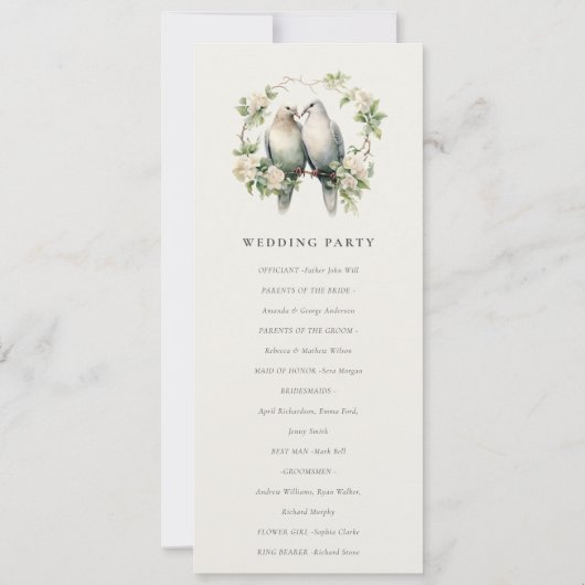 Hochzeitsprogramm "Love Birds Botanical Wreath" Einladung (Rückseite)