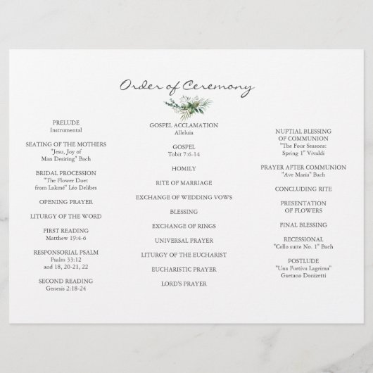 Hochzeitsprogramm "Lush Greenerity Frame Tri+Falte (Hinten)