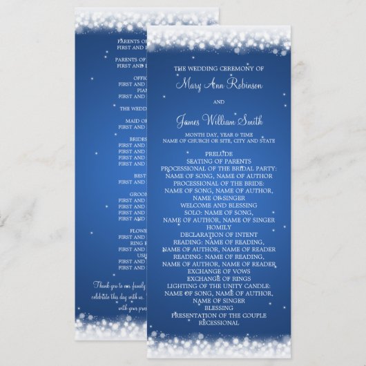 Hochzeitsprogramm Magic Sparkle Blue Programm (Vorne/Hinten)