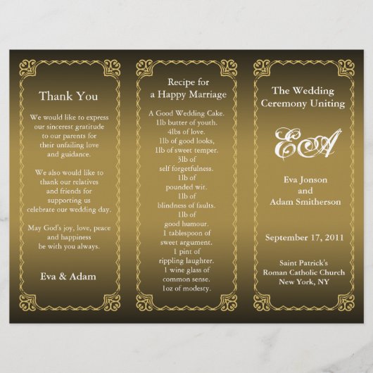 Hochzeitsprogramm-Mappe Classic Gold (Vorderseite)