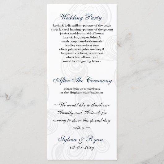 Hochzeitsprogramm "marineblau" programm (Rückseite)