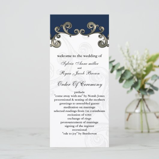 Hochzeitsprogramm "marineblau" programm (Stehend Vorderseite)