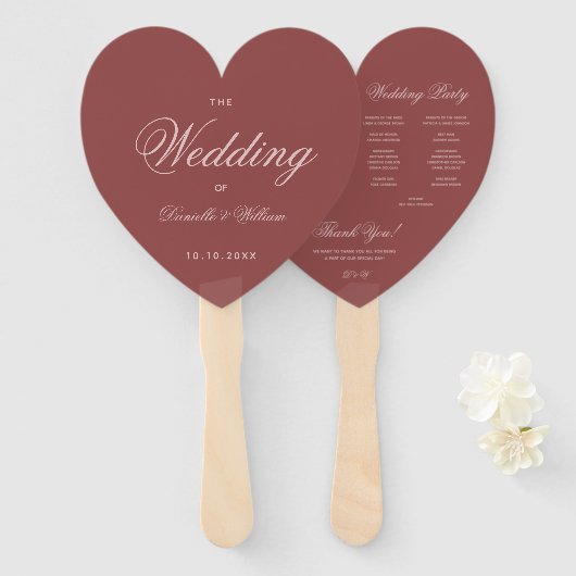 Hochzeitsprogramm Marsala Herz - Paradies für Hoch Fächer (Vorne und Hinten)