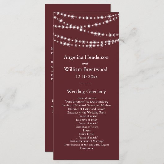 Hochzeitsprogramm - Marsala Twinkle Lights Programm (Vorne/Hinten)