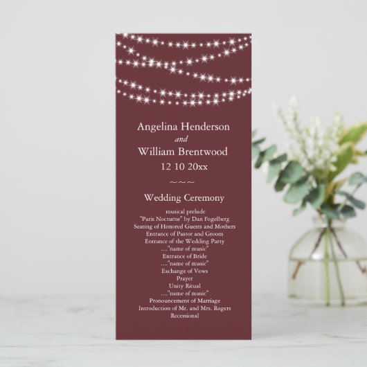 Hochzeitsprogramm - Marsala Twinkle Lights Programm (Stehend Vorderseite)