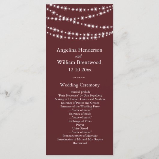 Hochzeitsprogramm - Marsala Twinkle Lights Programm (Vorderseite)