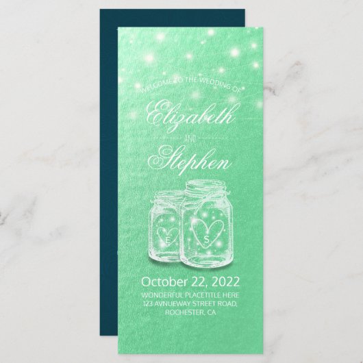 Hochzeitsprogramm Mason Jars String Light Green Go Programm (Vorne/Hinten)