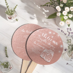 Hochzeitsprogramm Mason Jars String Lights Rose Go Fächer