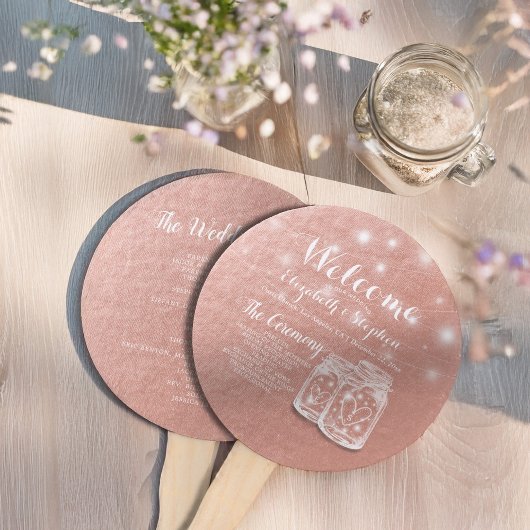 Hochzeitsprogramm Mason Jars String Lights Rose Go Fächer