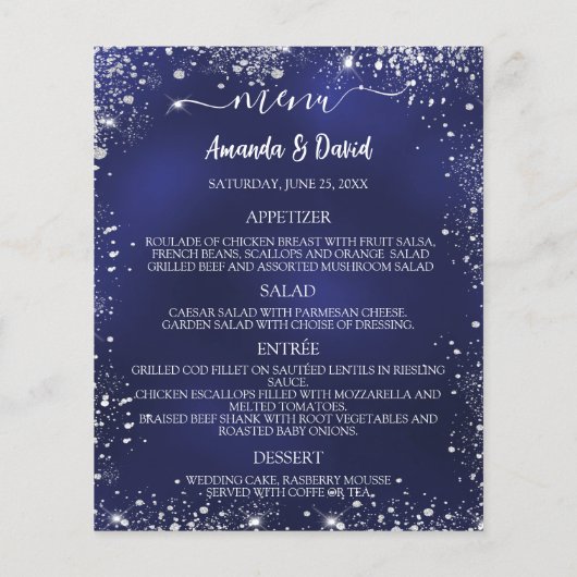 Hochzeitsprogramm Menü blaue Silber Budget (Hinten)