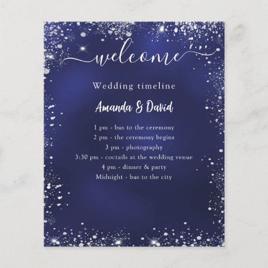 Hochzeitsprogramm Menü blaue Silber Budget (Vorne)