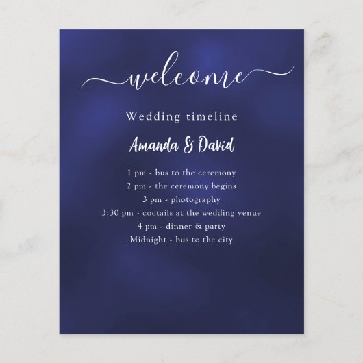 Hochzeitsprogramm Menü mit blauen weißen Budget (Vorne)