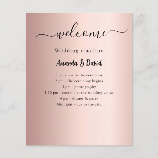 Hochzeitsprogramm Menü Rose Gold Budget (Vorne)