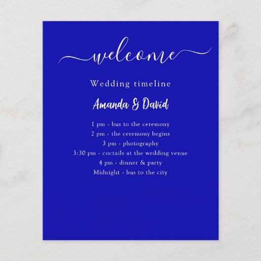 Hochzeitsprogramm Menü royblau weiß (Vorderseite)