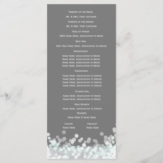 Hochzeitsprogramm Mint and Gray Twinkle Lights Programm (Rückseite)