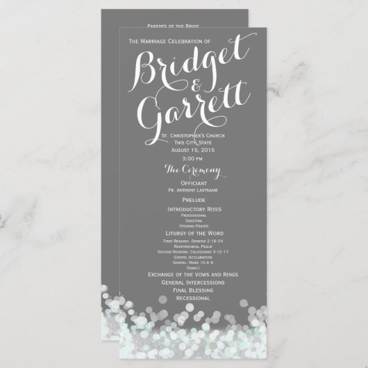 Hochzeitsprogramm Mint and Gray Twinkle Lights Programm (Vorne/Hinten)