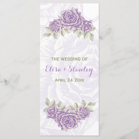 Hochzeitsprogramm mit alten lila Rosen Programm (Vorderseite)