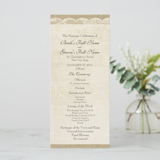 Hochzeitsprogramm mit antiker Spitze Programm (Stehend Vorderseite)