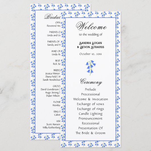 Hochzeitsprogramm mit Blauglocken Programm (Vorne/Hinten)
