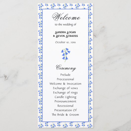 Hochzeitsprogramm mit Blauglocken Programm (Vorderseite)