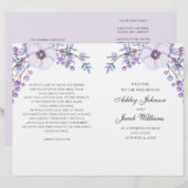 Hochzeitsprogramm mit Blumen gefaltet. Lila Blumen (Vorne/Hinten)