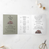 Hochzeitsprogramm mit Blumenrot und Dusty Sage Dreifach-gefaltete Programmkarte (Innenseite)