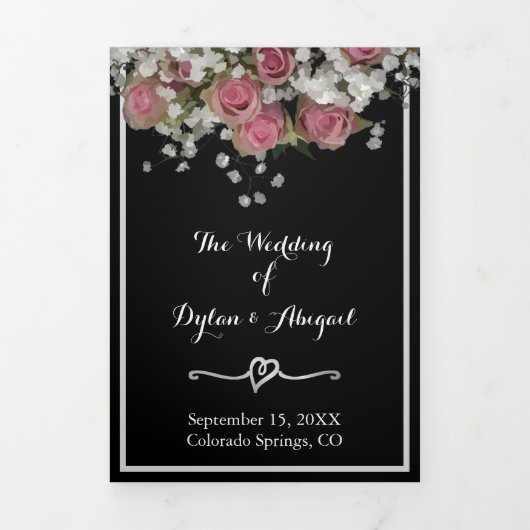 Hochzeitsprogramm mit Blumenrot und Dusty Sage Dreifach-gefaltete Programmkarte (Cover)