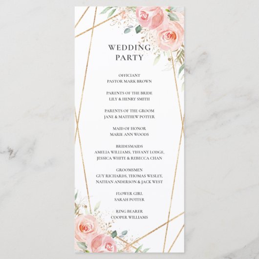 Hochzeitsprogramm mit der Geometrie der Blütenpink Programm (Rückseite)