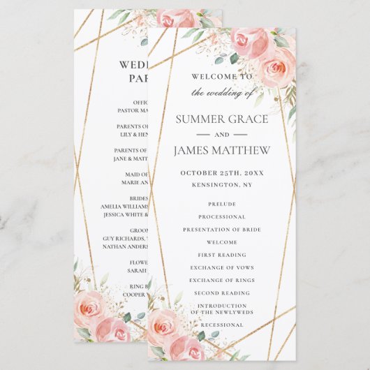 Hochzeitsprogramm mit der Geometrie der Blütenpink Programm (Vorne/Hinten)