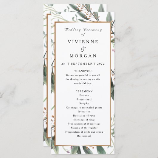 Hochzeitsprogramm mit elegantem Blattgold in Aquar Programm (Vorne/Hinten)