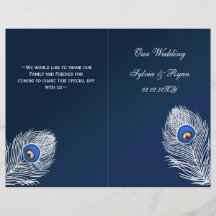 Hochzeitsprogramm mit elegantem blauem Pfau