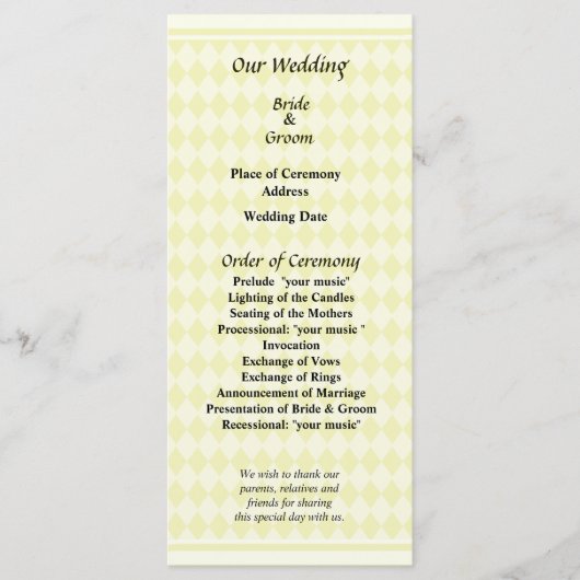 Hochzeitsprogramm mit gelben Diamanten Programm (Vorderseite)